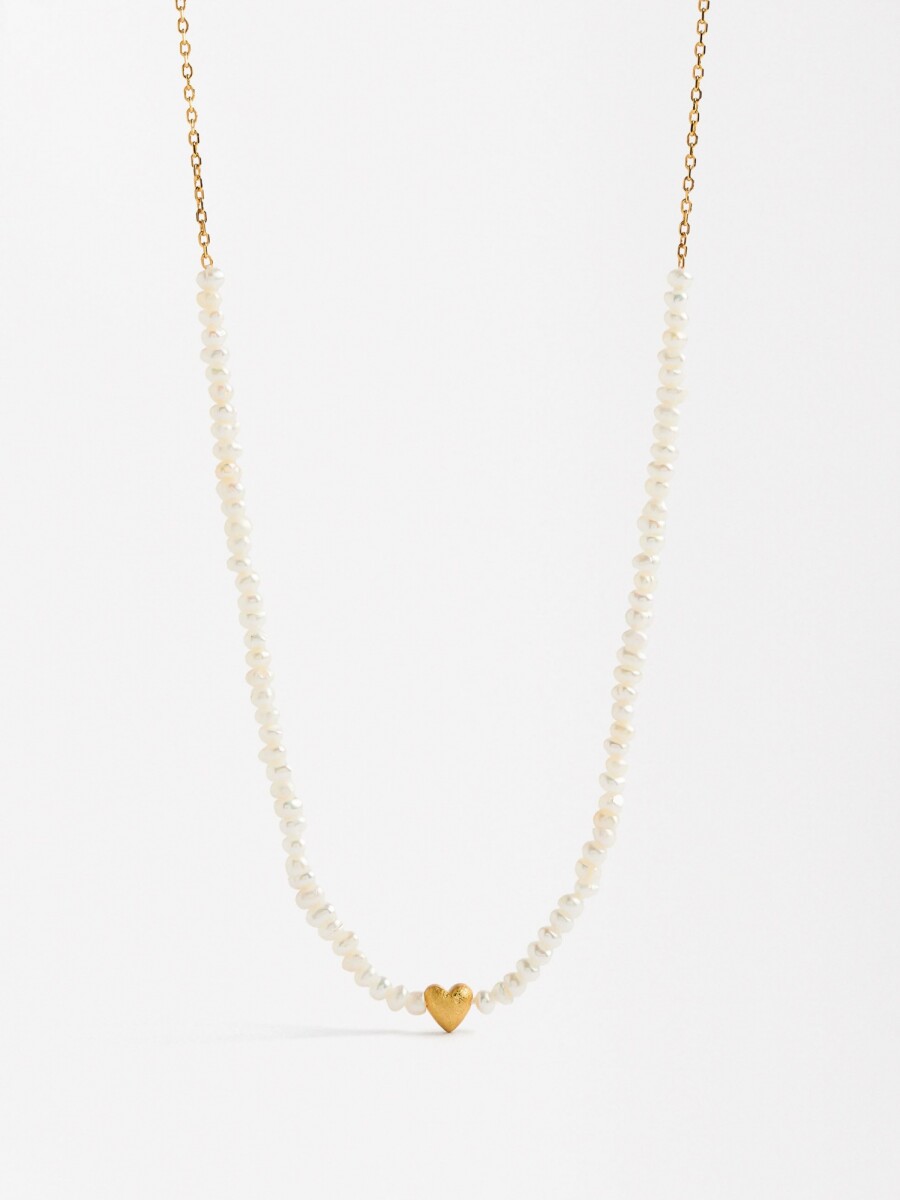 Collar Con Perlas De Agua Dulce - Plata De Ley 925 dorado