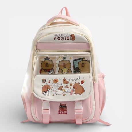 Mochila Capibara Doble Cierre Colores Pastel Rosa