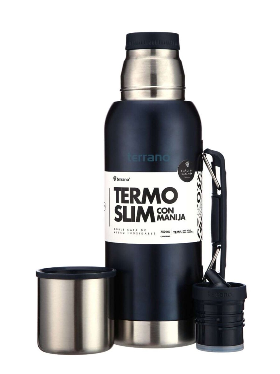 Termo Slim 750Ml. Con Base Silicona - Azul Metalizado 