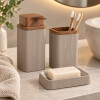 Set Baño 3 Piezas Dispensador Jabonera Porta Cepillos Beige Set Baño 3 Piezas Dispensador Jabonera Porta Cepillos Beige