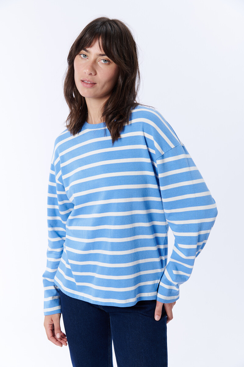 Remera manga larga rayas - Celeste Y Crudo 