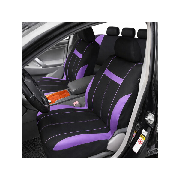 Cubreasientos De Tela 9 Piezas Negro Con Franjas Purpura Cubreasientos De Tela 9 Piezas Negro Con Franjas Purpura