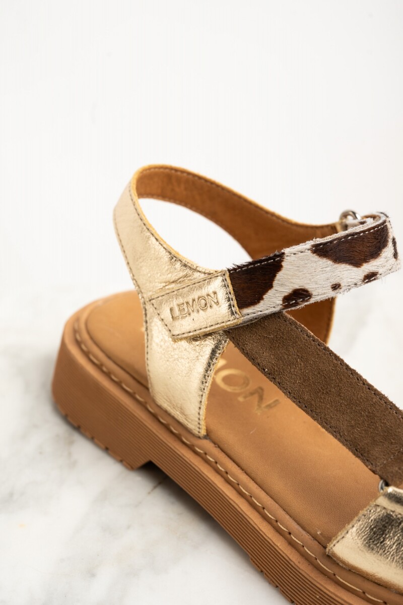 Sandalia Combinada Cuero Camel