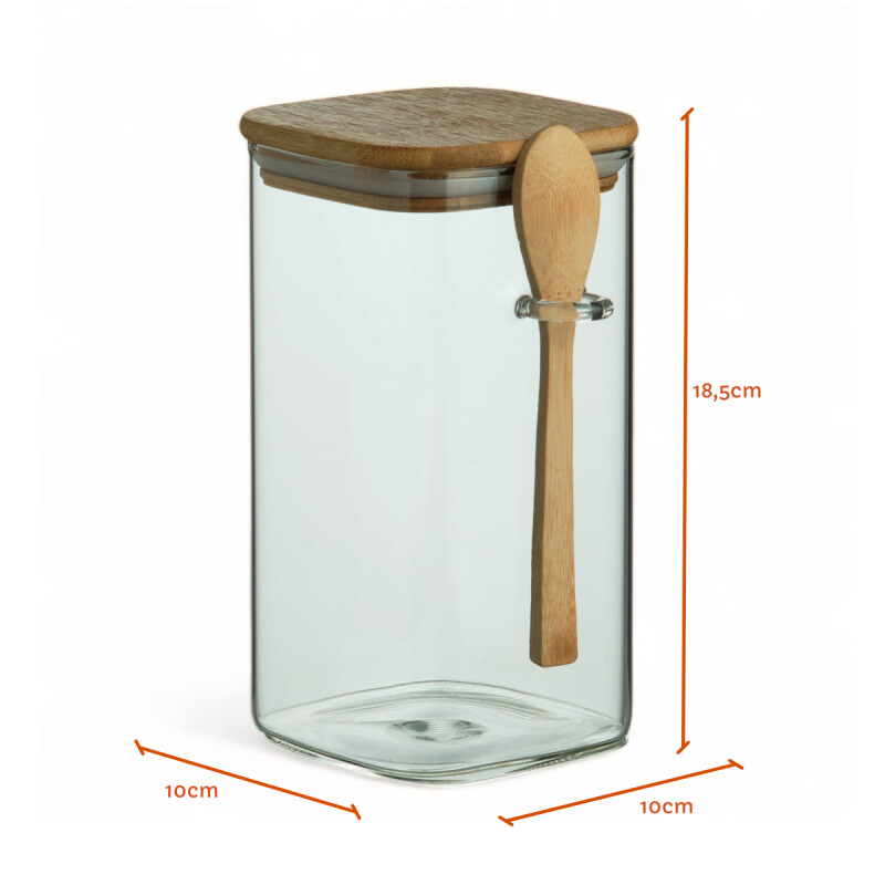 Recipiente Hermetico Vidrio Tapa Bamboo Cuchara 2000 Ml Sin Color