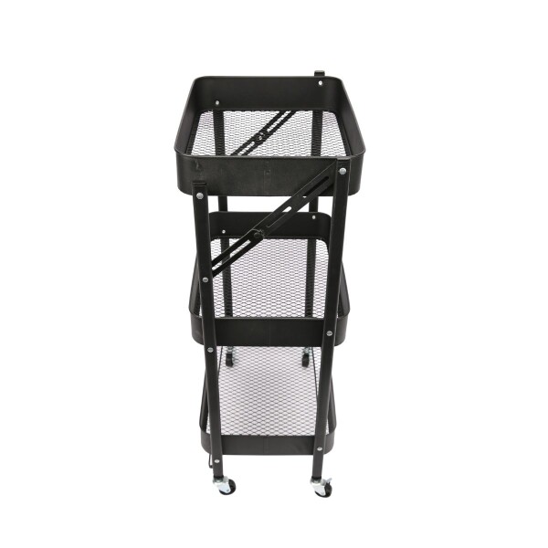 Carro Organizador de Metal Plegable Canasto con 3 Estantes y Ruedas Multiuso Negro Carro Organizador de Metal Plegable Canasto con 3 Estantes y Ruedas Multiuso Negro