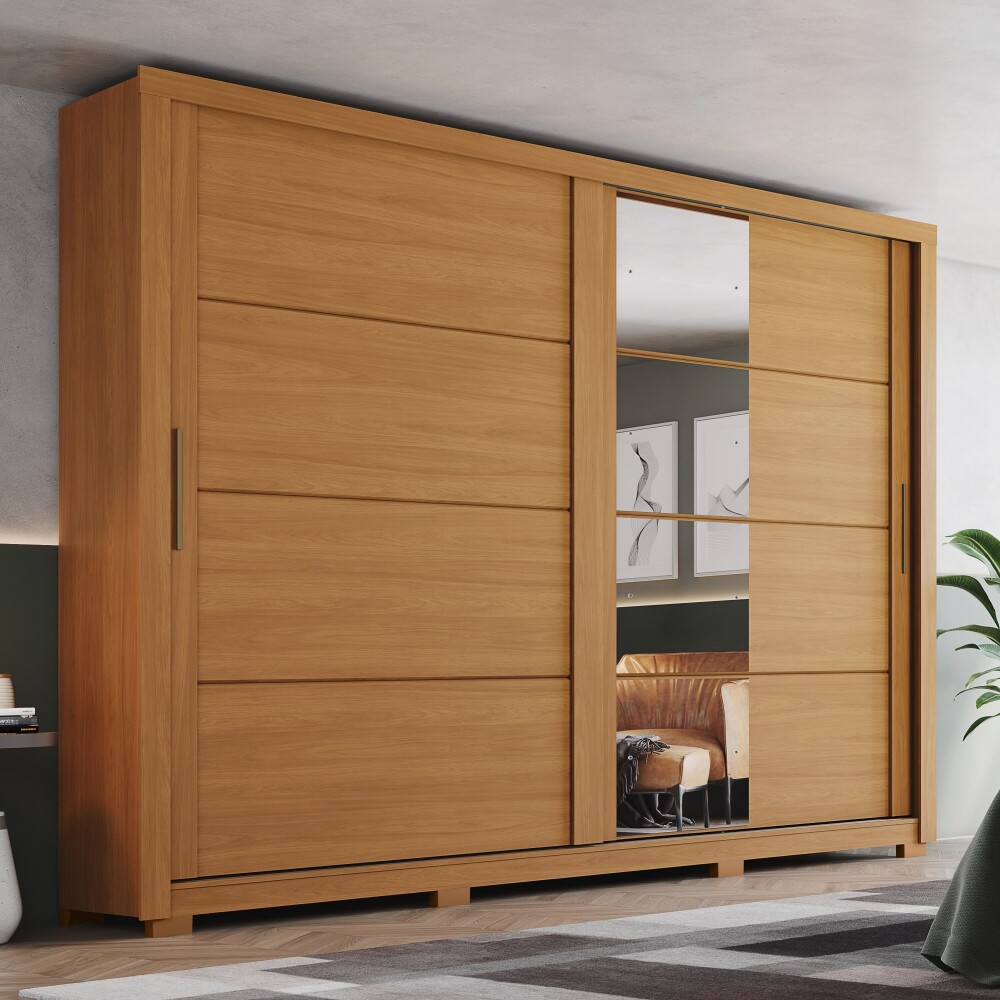 ROPERO PALACE 2 PUERTAS 4 CAJONES INTERNOS 1 ESPEJO GUARDARROPA CLOSET ARMARIO COLOR MADERA