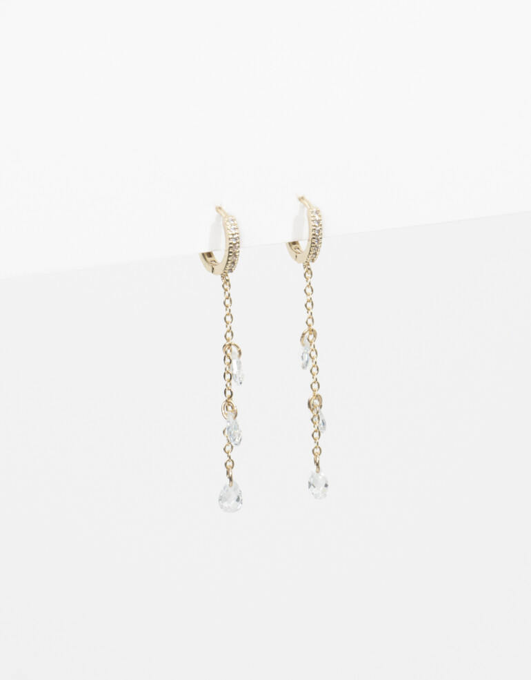 Aros Colgantes Largos Strass Aros Colgantes Con Cubic Zirconia. - Dorado