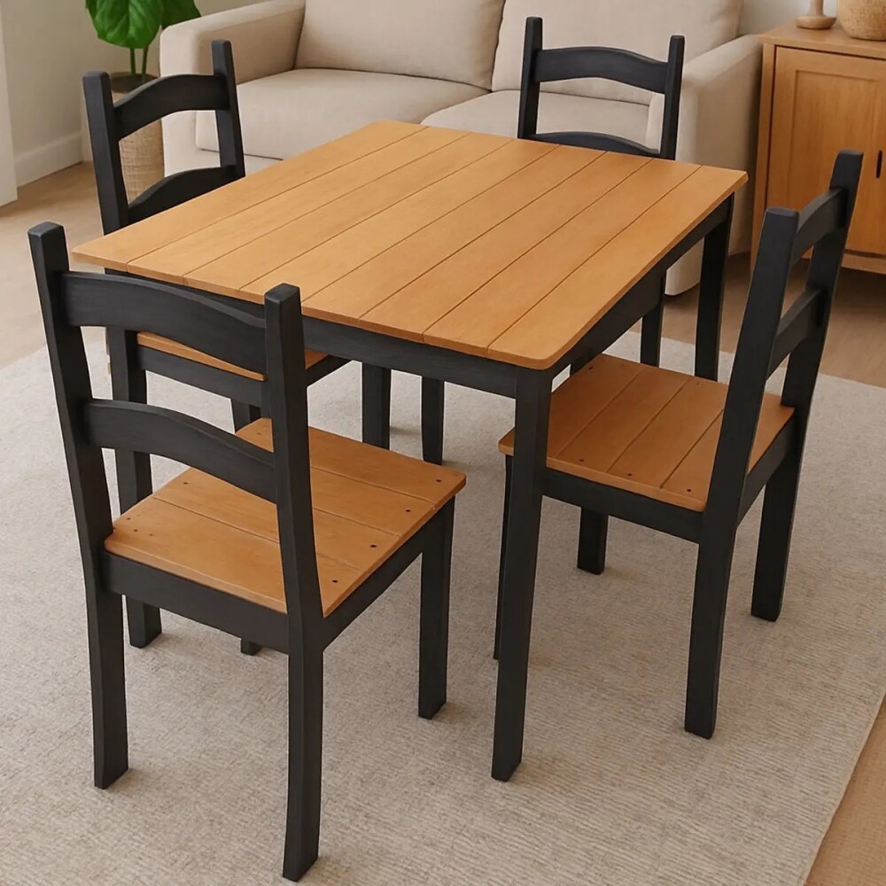 JUEGO DE COMEDOR MESA Y 4 SILLAS EN MADERA MACIZA NEGRO
