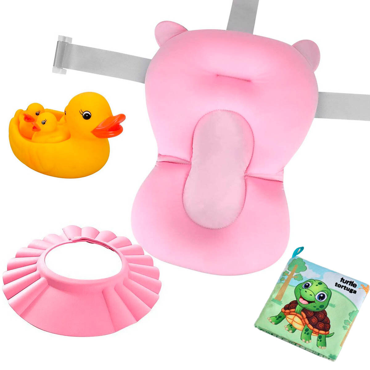 Colchón Bañito Baby Splash Almohada Baño Bebe + Accesorios - Rosa 