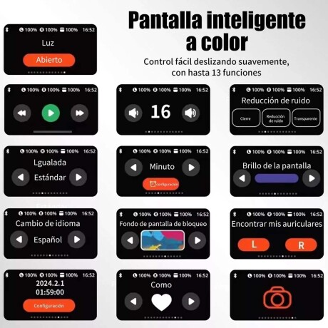 Auriculares A9 PRO Bluetooth Inalámbrico Recargable Táctil Blanco