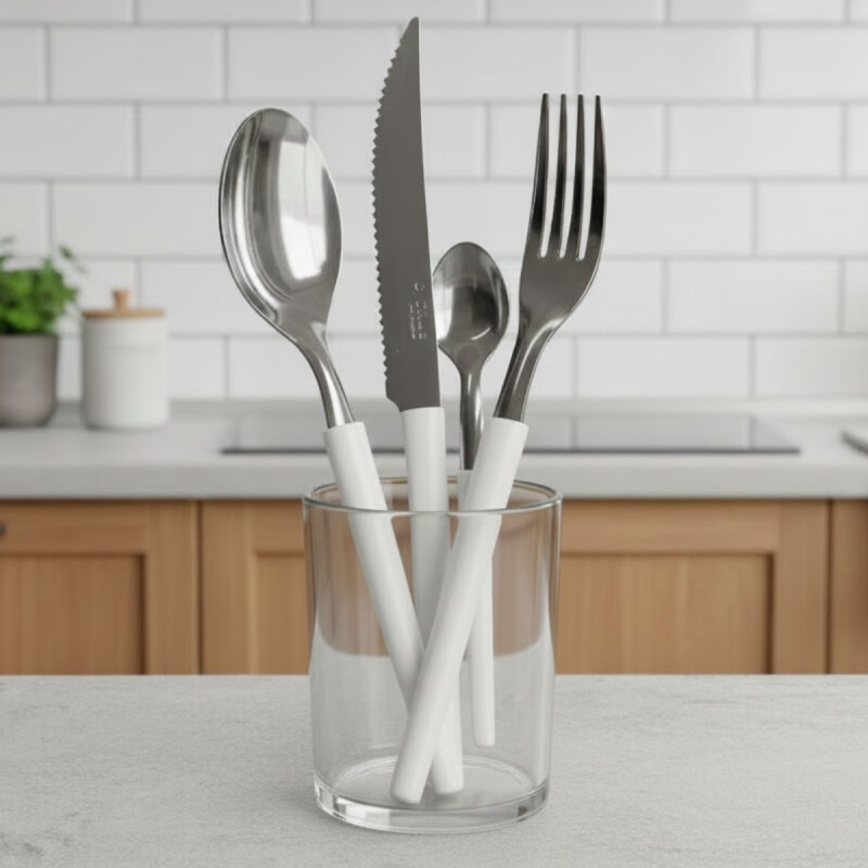 Juego de cubiertos x16 Pzas acero inox BLANCO