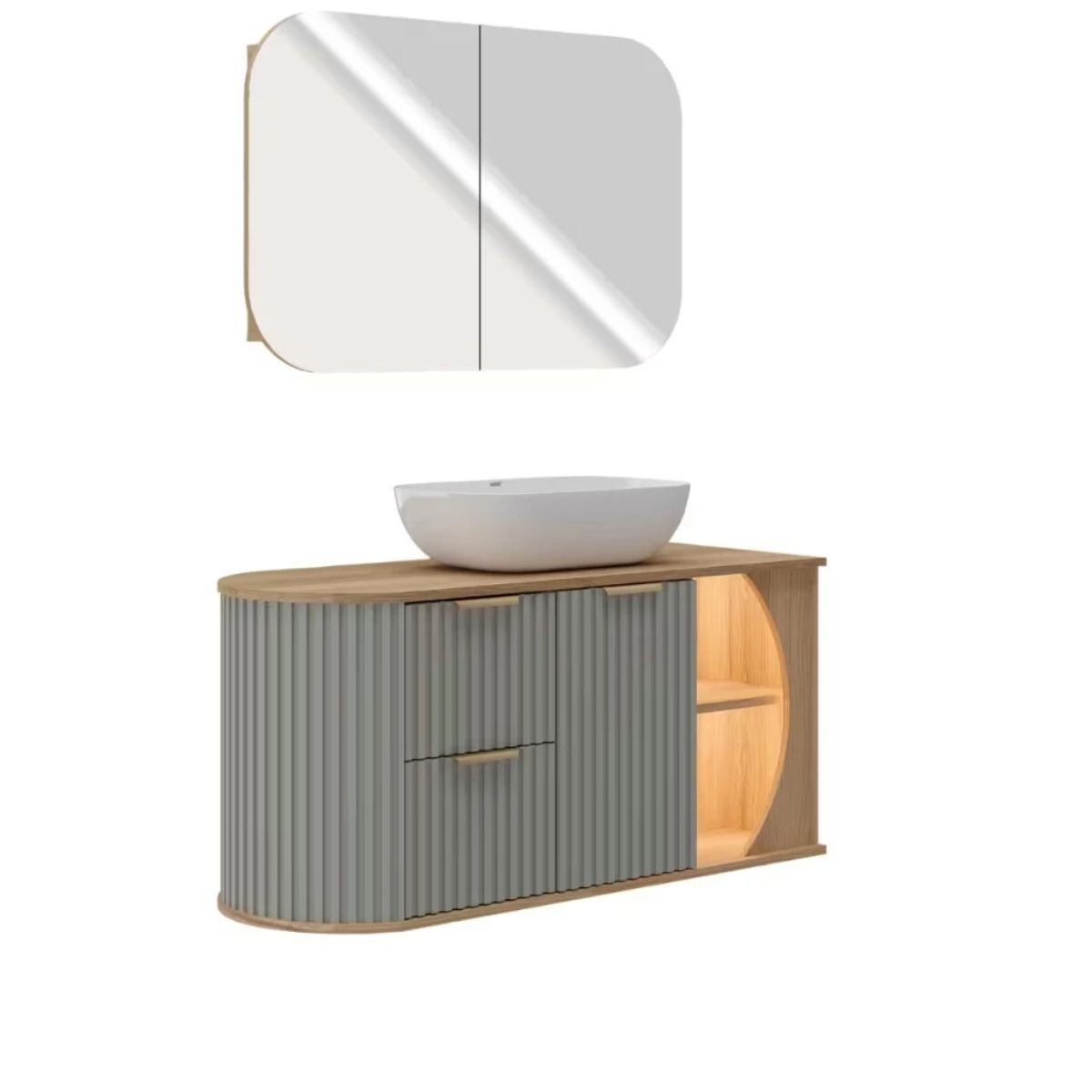 Mueble De Baño Suspendido Tereza Cristina 100 Cm Catedral/avellana Con Bacha Y Botiquin 