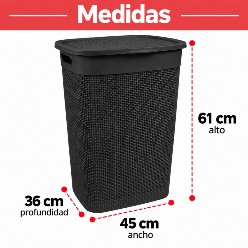 Cesto para ropa simil ratán con tapa 55 lts TABACO