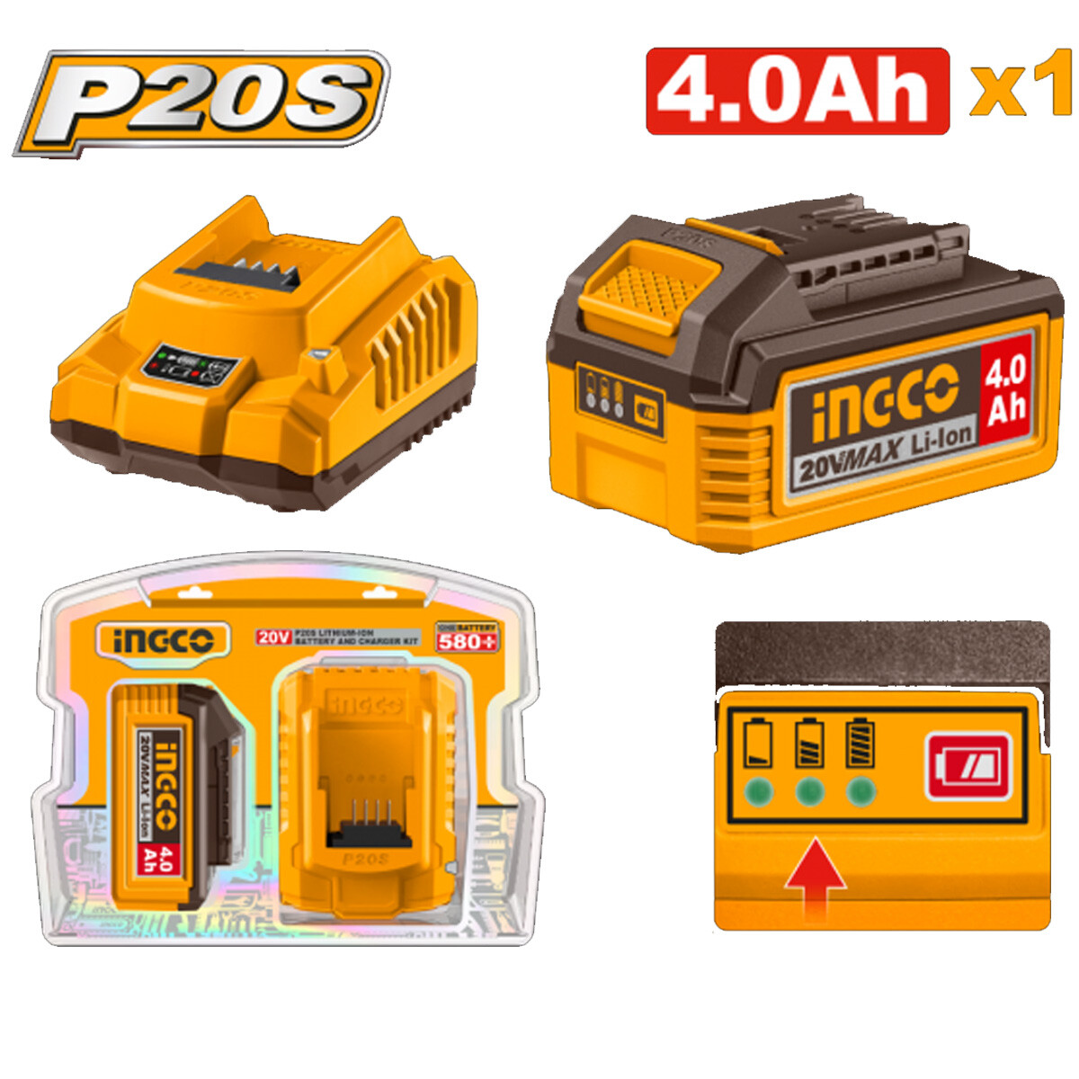 SET X1 BATERIA 20V 4.0AH + 1 CARGADOR INGCO FBCPK1012 
