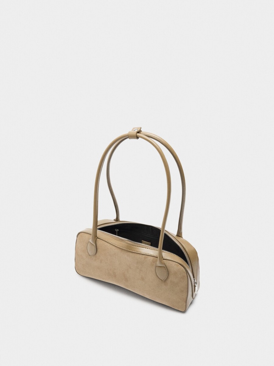 Bolso De Hombro Con Detalles De Piel taupe