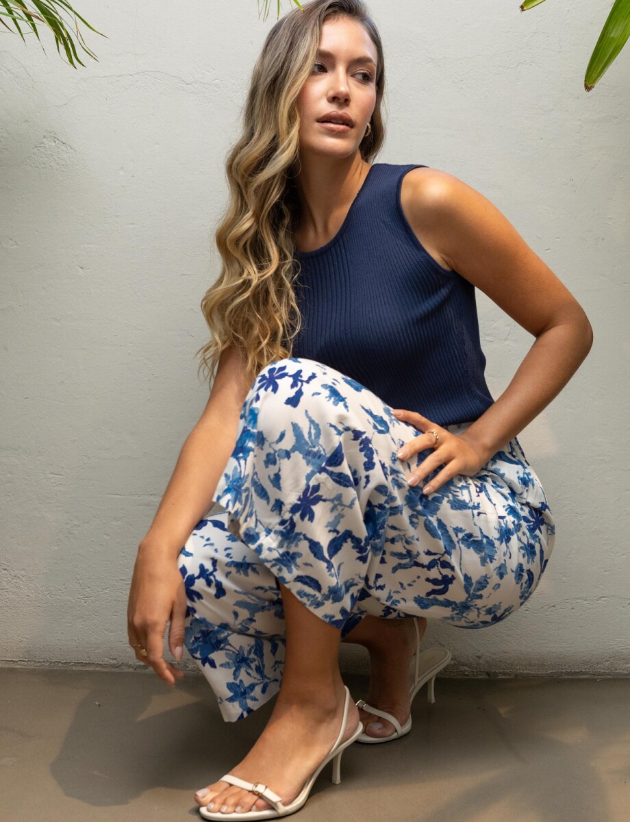 Pantalon Pull On - Blanco/azul 