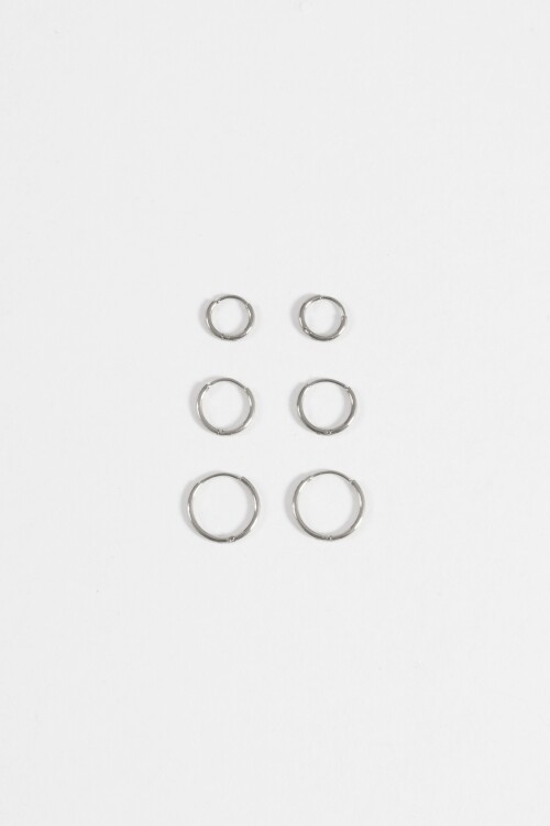 Set de 3 aros de acero finos plateado