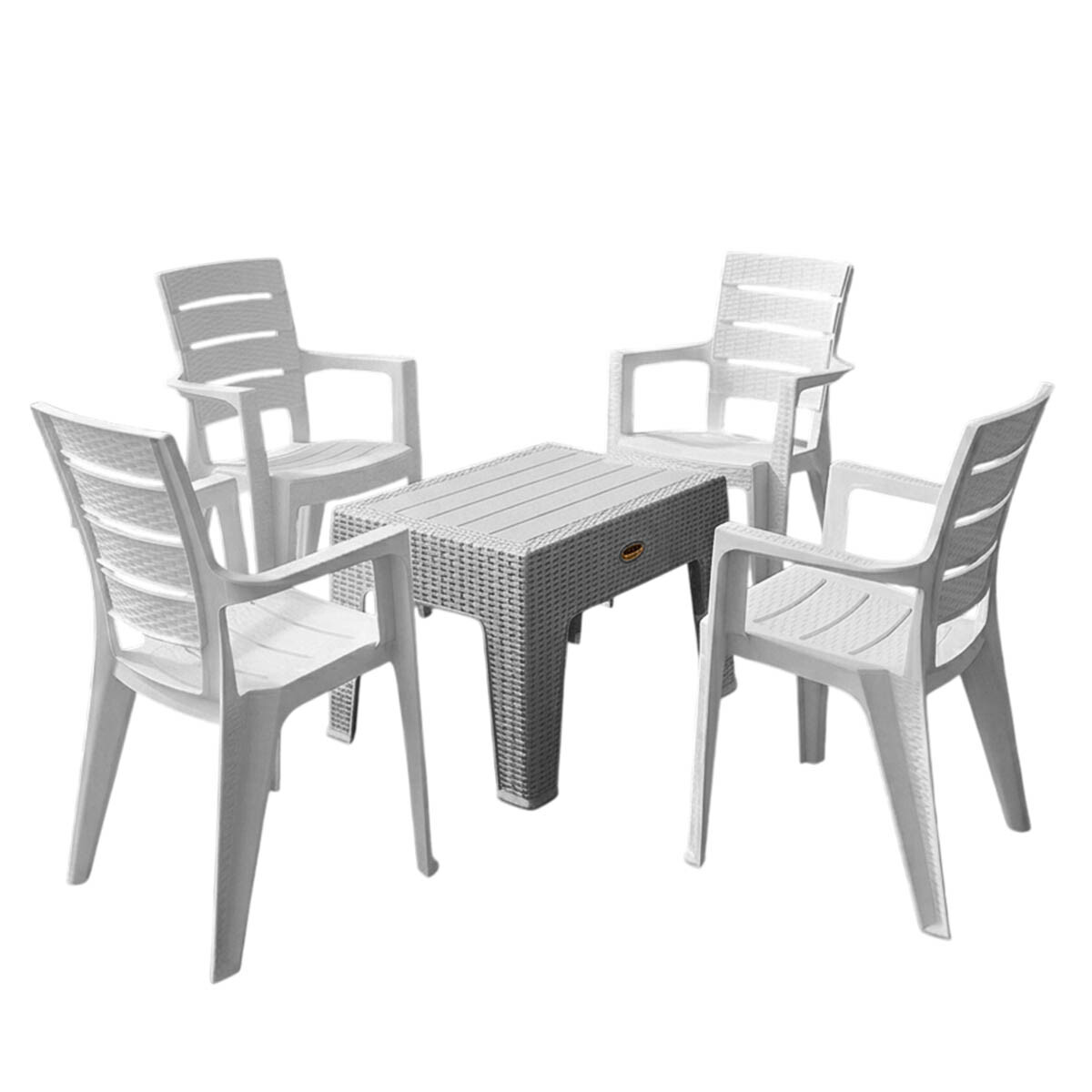 Juego Jardín Patio Rattan 4 Sillas + Mesa UV Turca - Blanco 