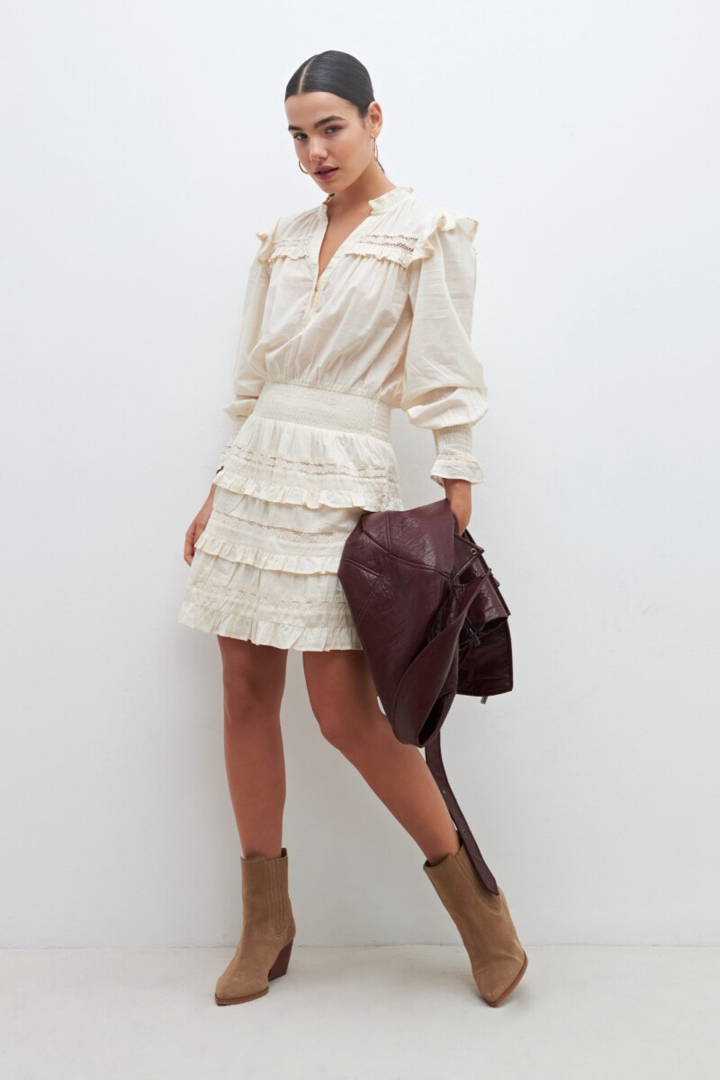 Vestido boho con volados - beige 