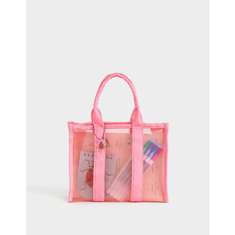 Set De Librería En Cartera De Mesh Rosa Claro
