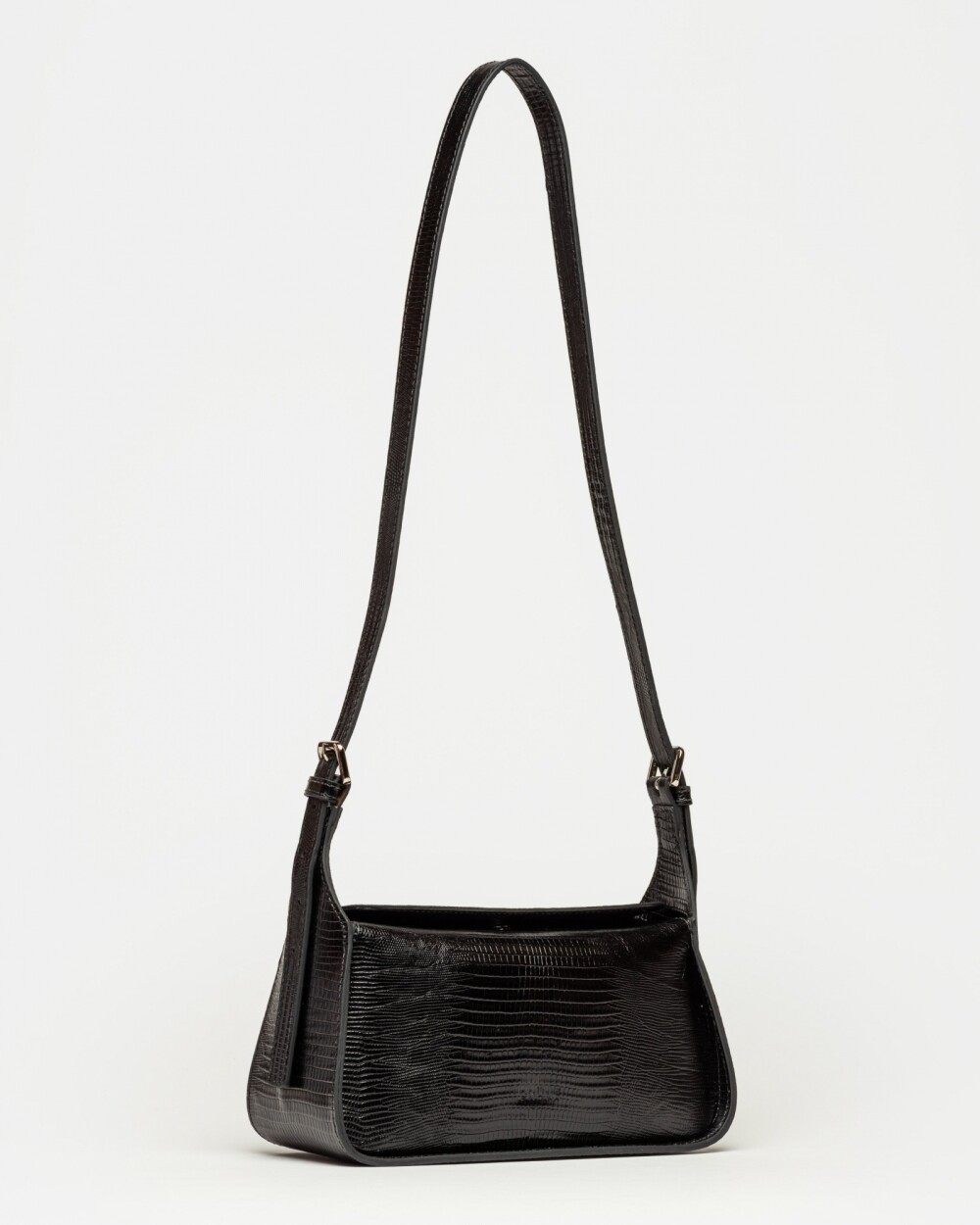 Bandolera Nicola en cuero lagarto Negro