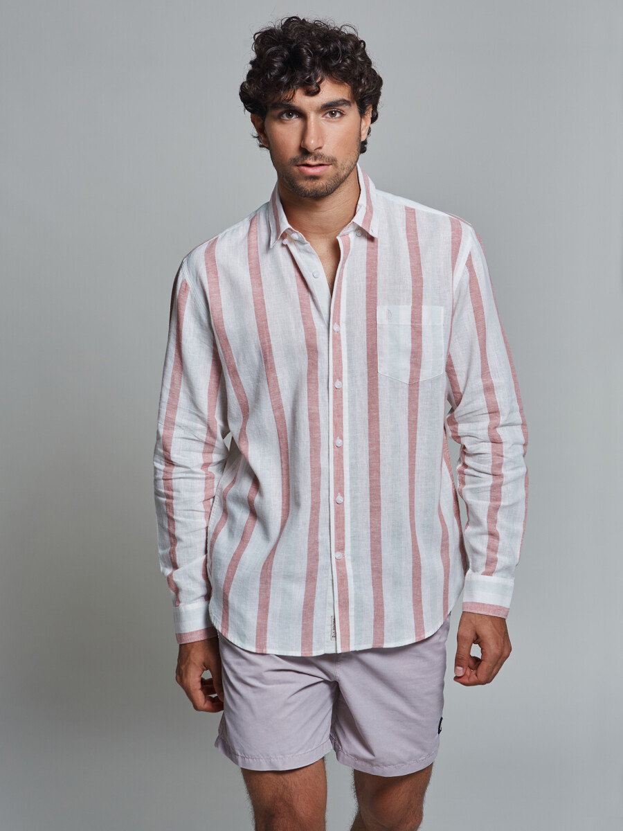 Camisa lino rayada - rosa 