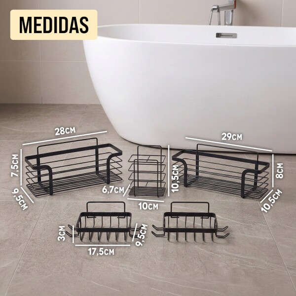 Set x5 Estante Organizador Baño Accesorios Con Adhesivos IMBACK Color Negro Set x5 Estante Organizador Baño Accesorios Con Adhesivos IMBACK Color Negro