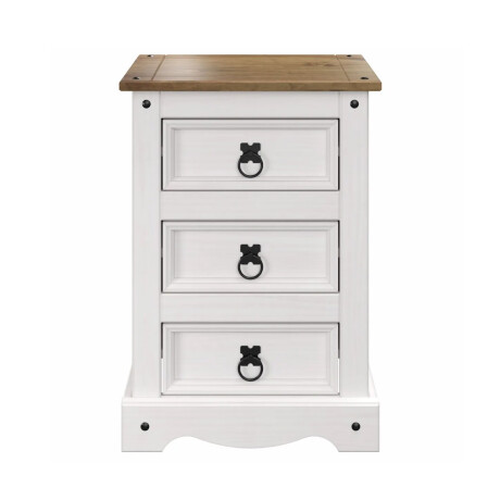 MESA DE LUZ O NOCHE 3 CAJONES EN MADERA MACIZA - LÍNEA MEXICANA BLANCO