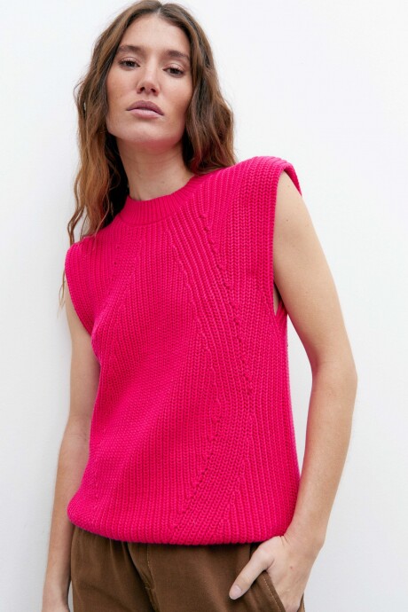 Chaleco tejido punto ingles fucsia