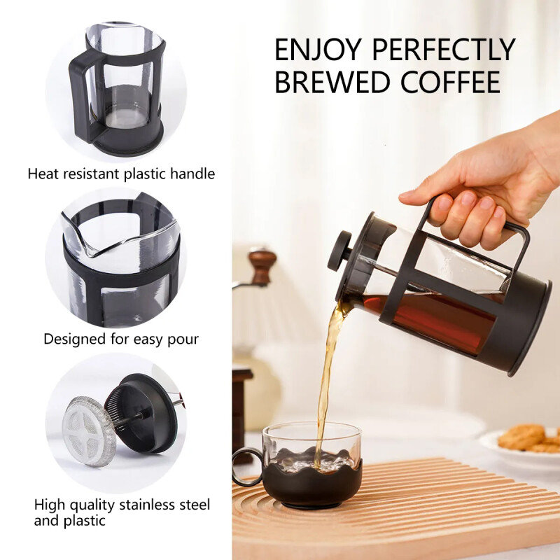 Cafetera francesa de vidrio y plástico 350 ml NEGRO