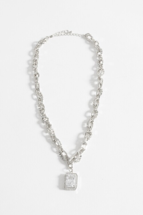 Collar cadena dije piedra plateado