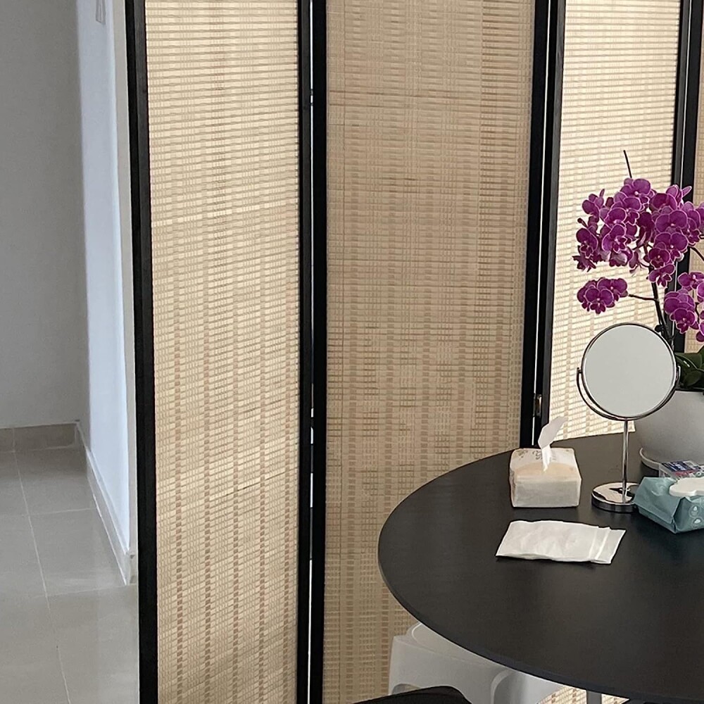 Biombo Boho Nhome 4 Paneles Madera Ratán Clásico Beige