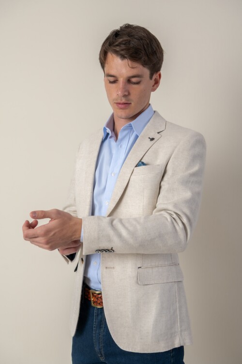 Saco Herringbone lino Slim fit Beige