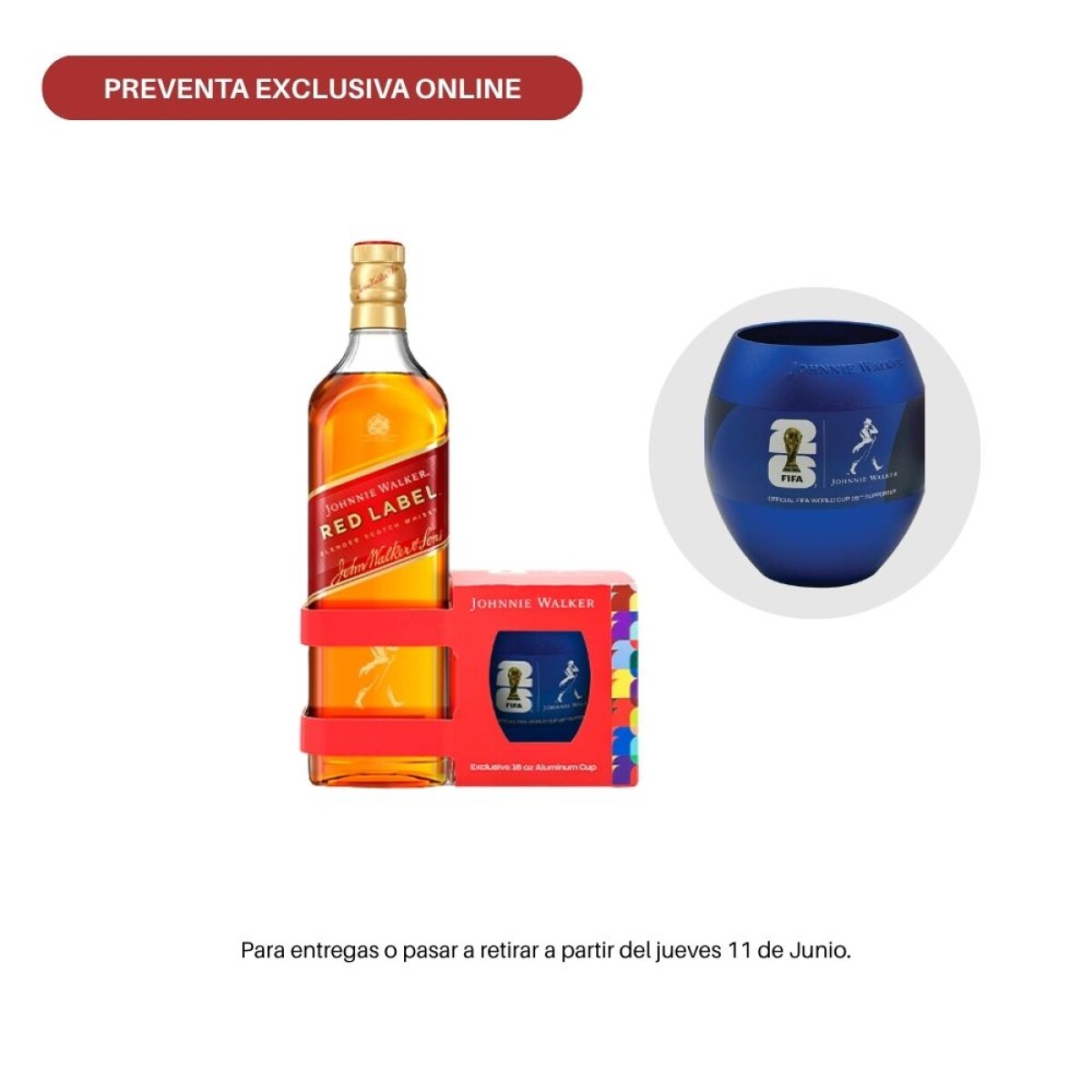 Kit Mundial JW Red Label 1L + vaso azul 