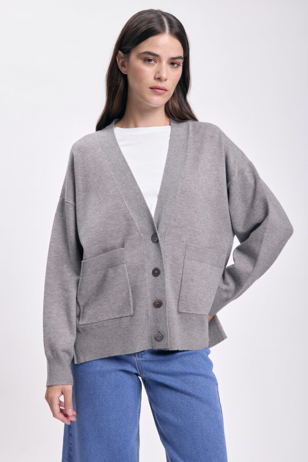 Cardigan punto corte lateral Gris
