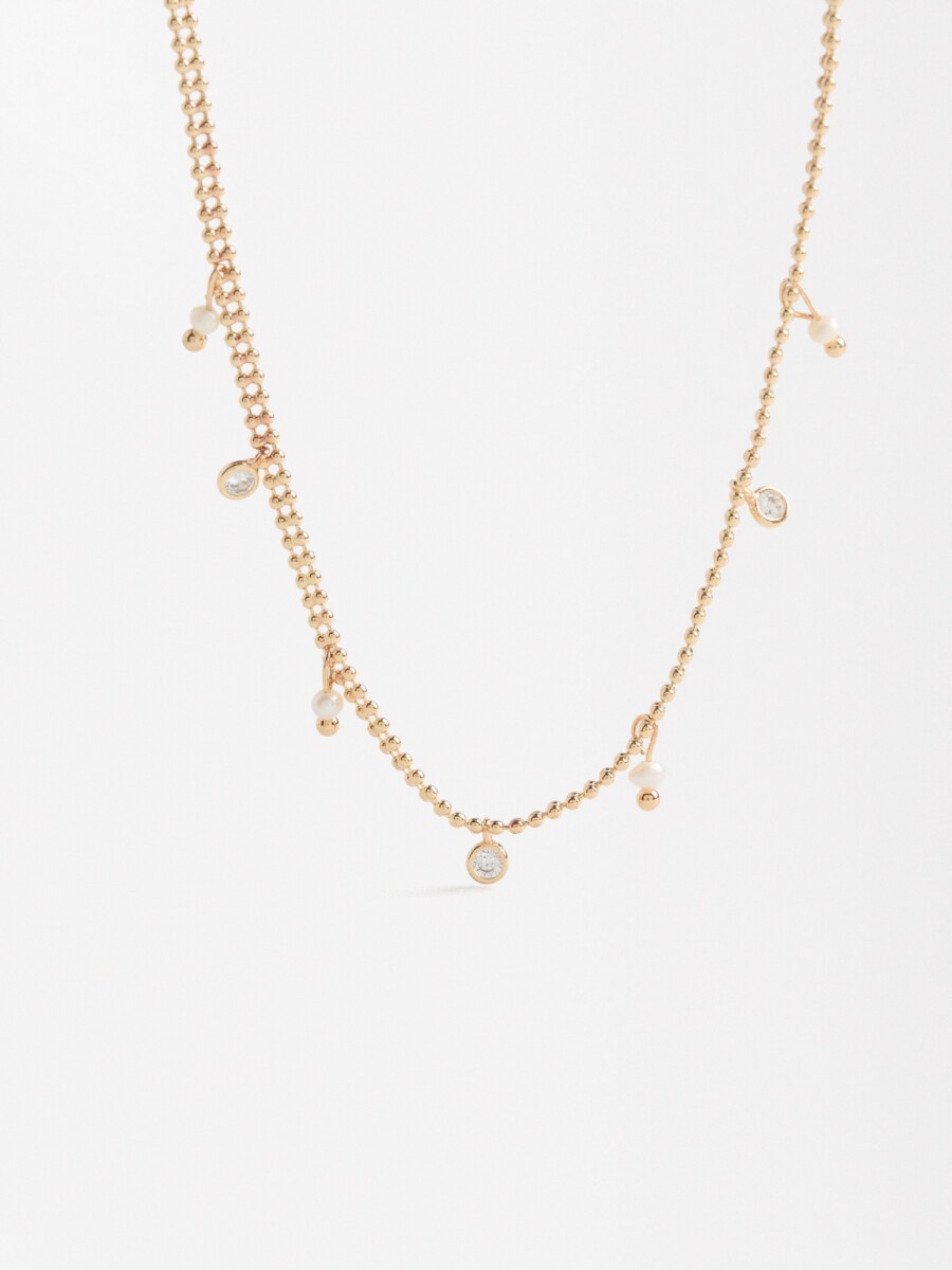 Collar Corto Con Perlas Y Circonitas dorado