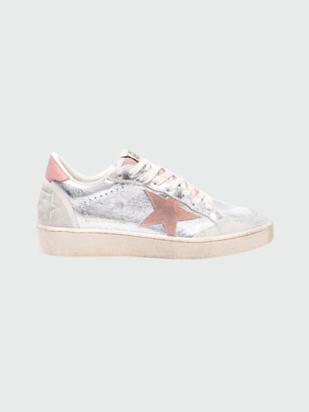 Golden Goose - Championes de cuero acordonados, Ball star Plateado