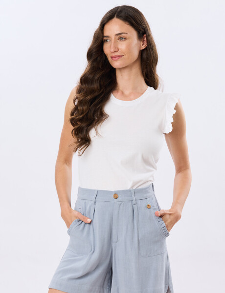 SHORT DE LINO CON VOLADO Piedra