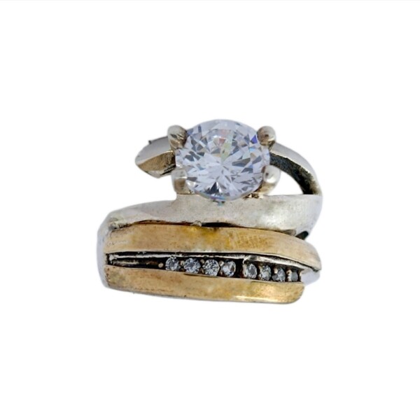 Anillo Doble-Plata y Oro-Piedra Zirconia-AN5752 conpiedra