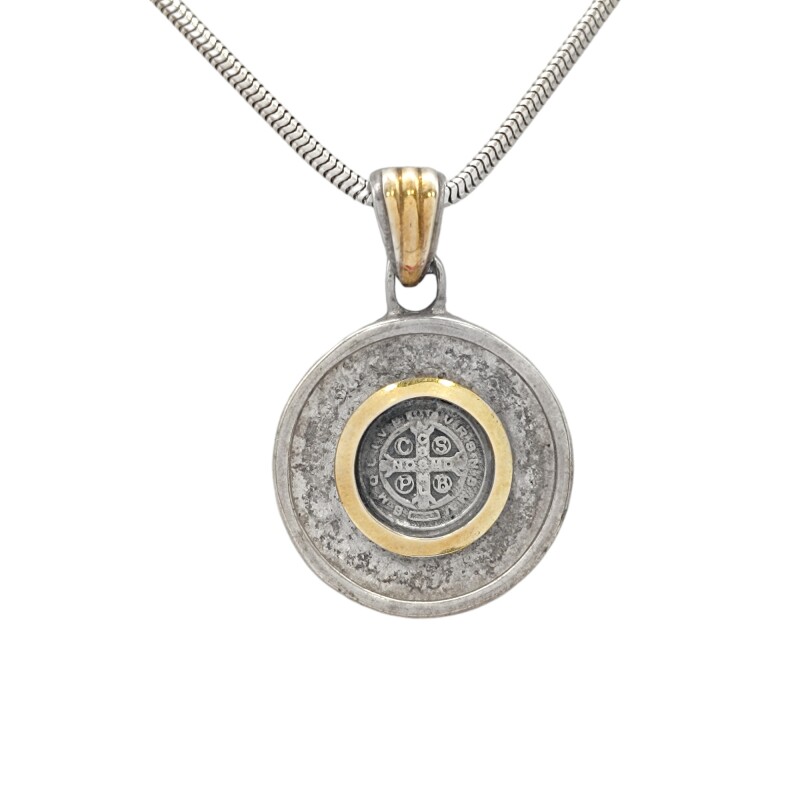 Dije Medalla redonda San Benito Doble imagen-Plata y oro- Sin piedra- CP5050 sinpiedra