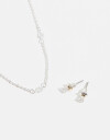 Bijouterie Set Strass Set De Collar Y Aros Pasantes - Plateado Rodio