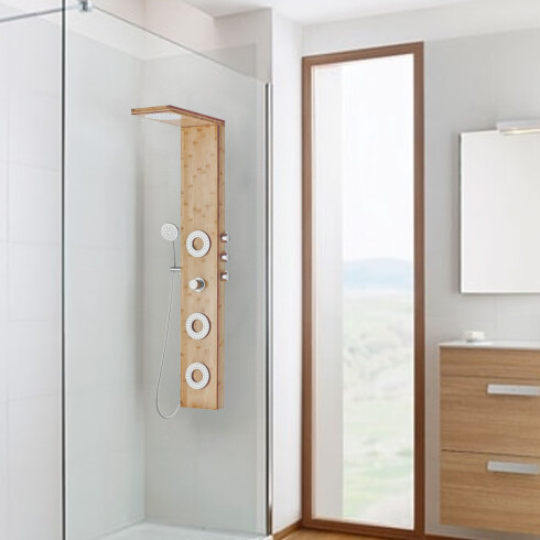 Panel De Hidromasaje Bamboo Con 4 Jets, Roseta Y Telefono - Requiere Min. 3.0Kg/Cm² De Presión De Agua. 000