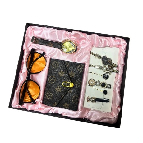 Pack Dama Monedero Lentes de Sol Reloj y Broches de Pelo NEGRO
