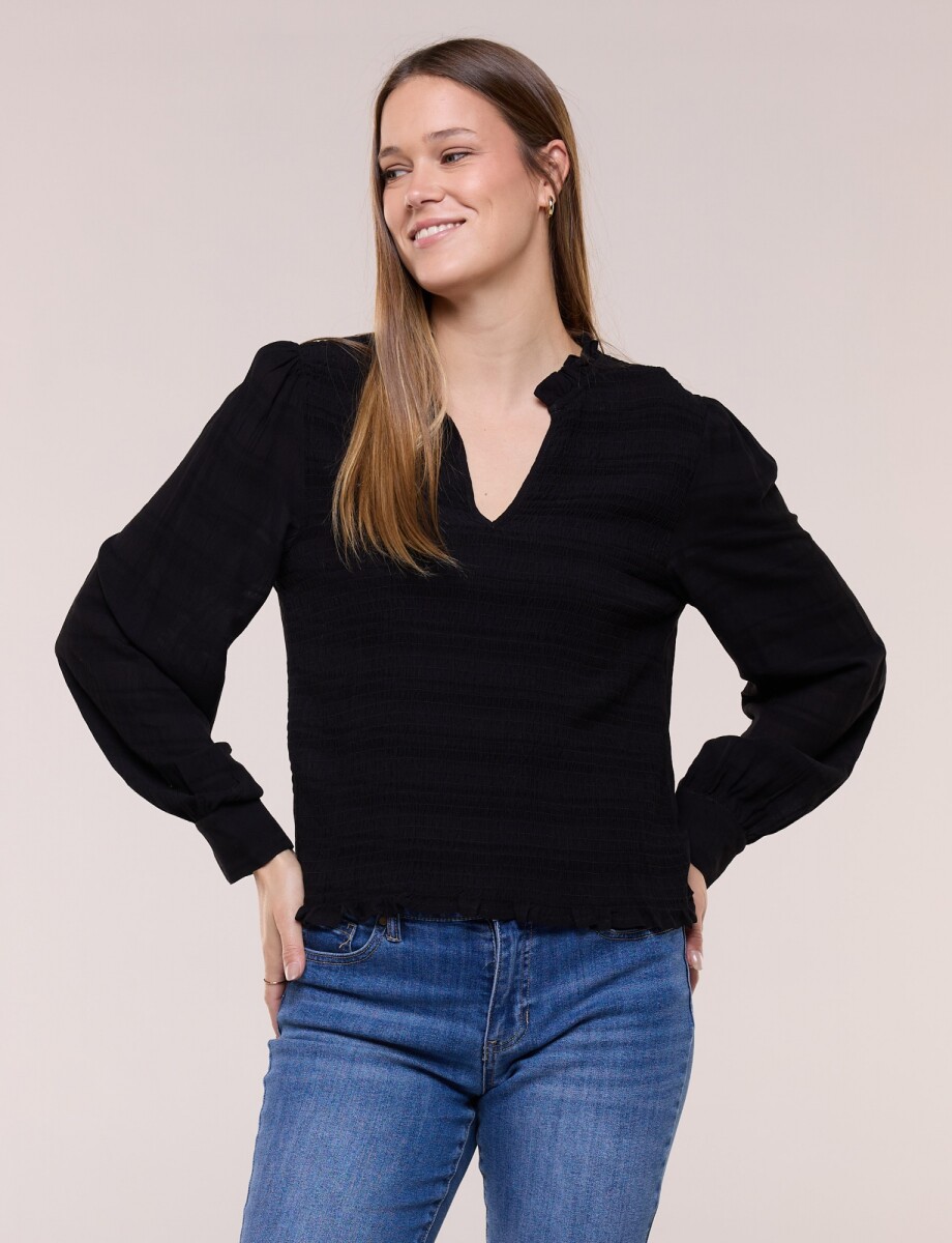 Blusa Smocked Escote V - Negro 
