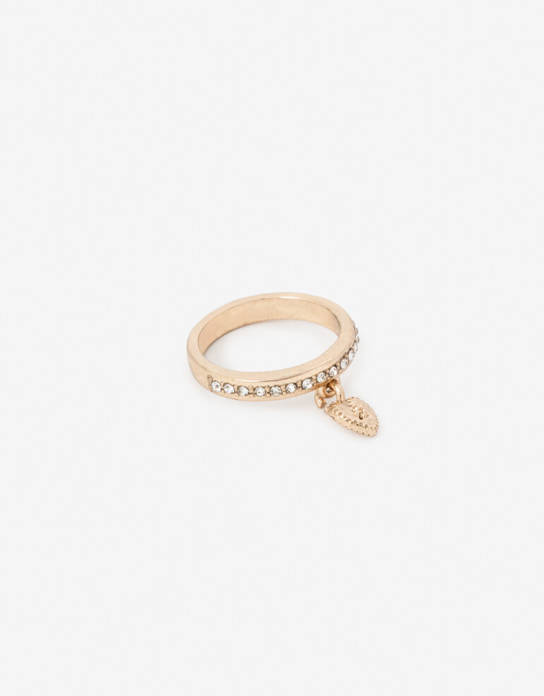 Anillos Chicos Folk Anillo Strass Con Dije Corazón - Dorado Antique Gold
