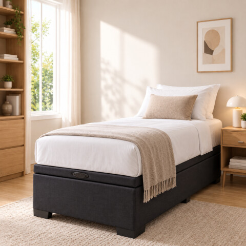 Base Box Baul para Sommier Colchon - Estructura Madera Maciza - Negro 78 x 188 x 35 cm