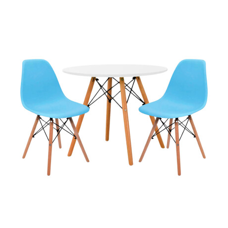 Juego de comedor Con Mesa Circular de 80cm + 2 Sillas Eames Azul