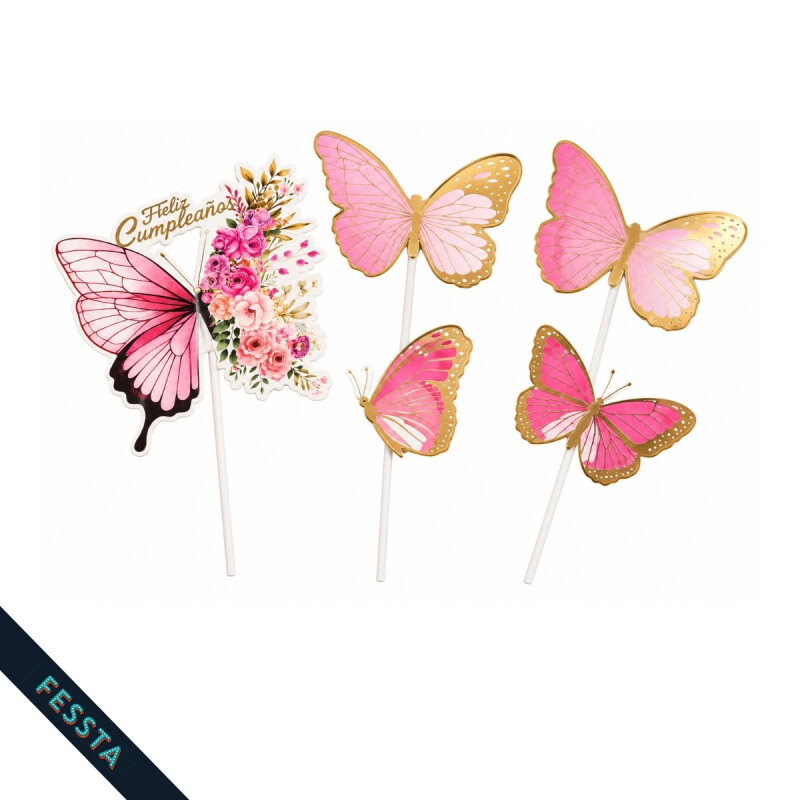 Topper Feliz Cumple Mariposa Rosa