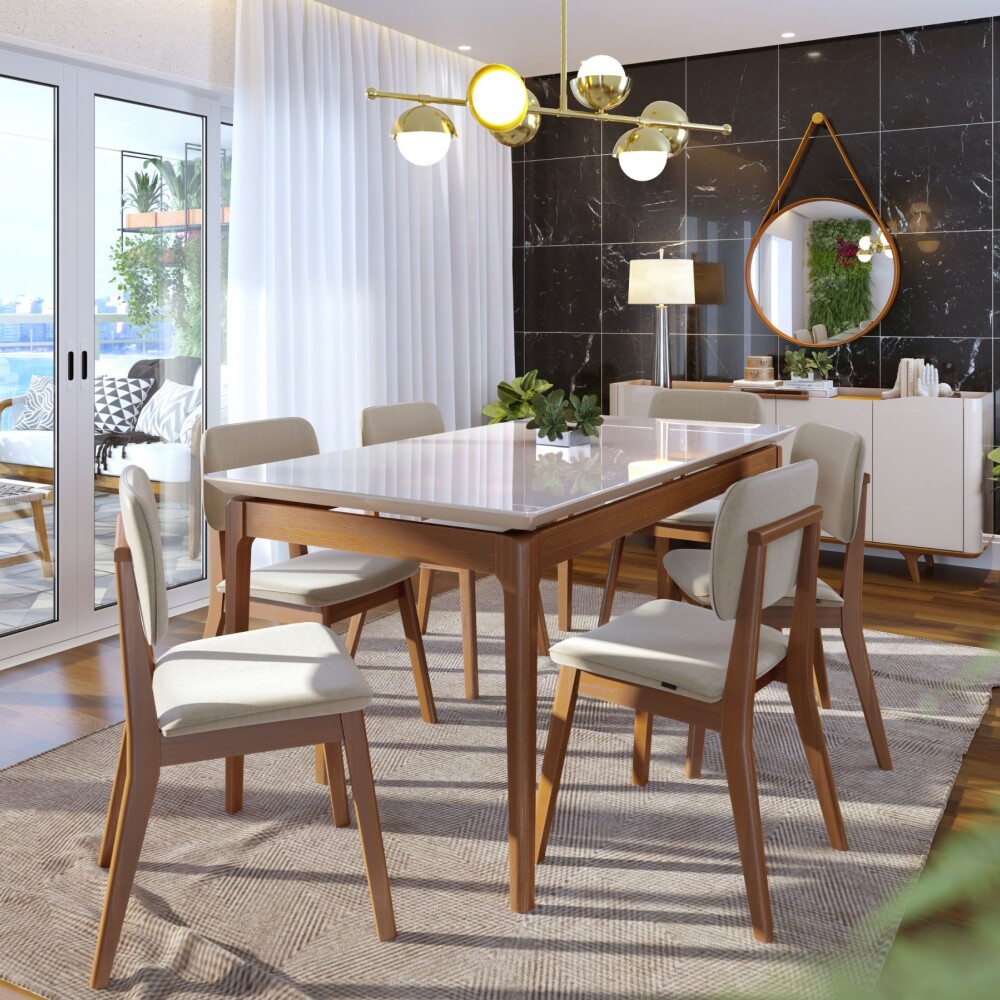 Mesa de Comedor Wind Línea Manhattan Vidrio - Blanco/Natural Mesa de Comedor Wind Línea Manhattan Vidrio - Blanco/Natural