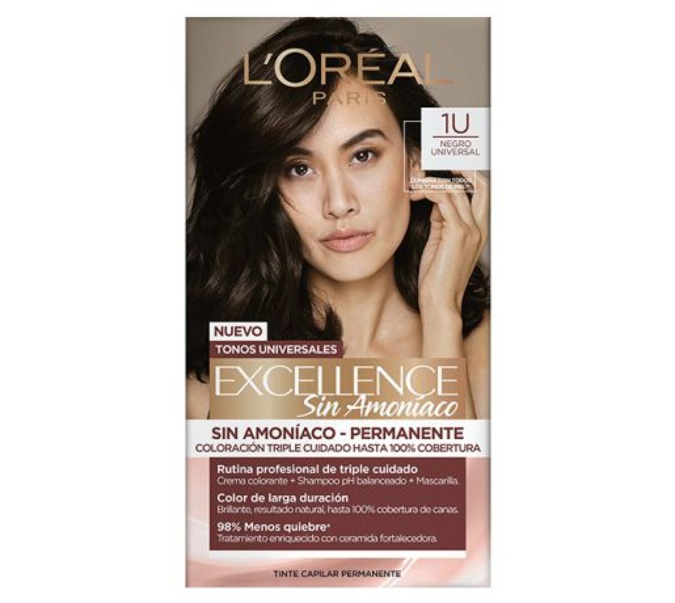 Tinta L’Oréal Excellence Sin Amoníaco N°1U Negro Universal – Color Intenso y Profesional